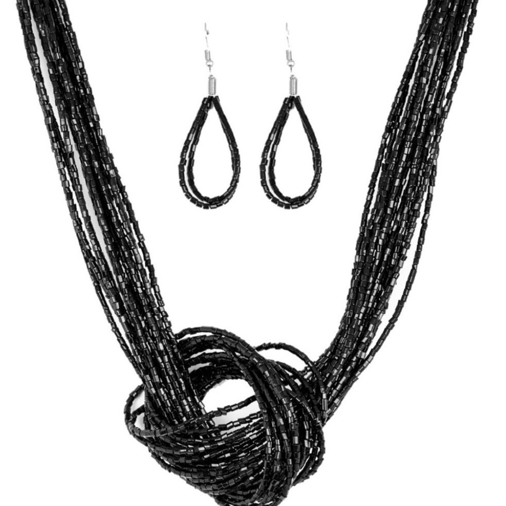 Black Knocked Necklace & Earring Set.